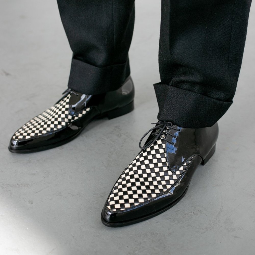 Saint Laurent Checkerboard Derby Shoes in Black